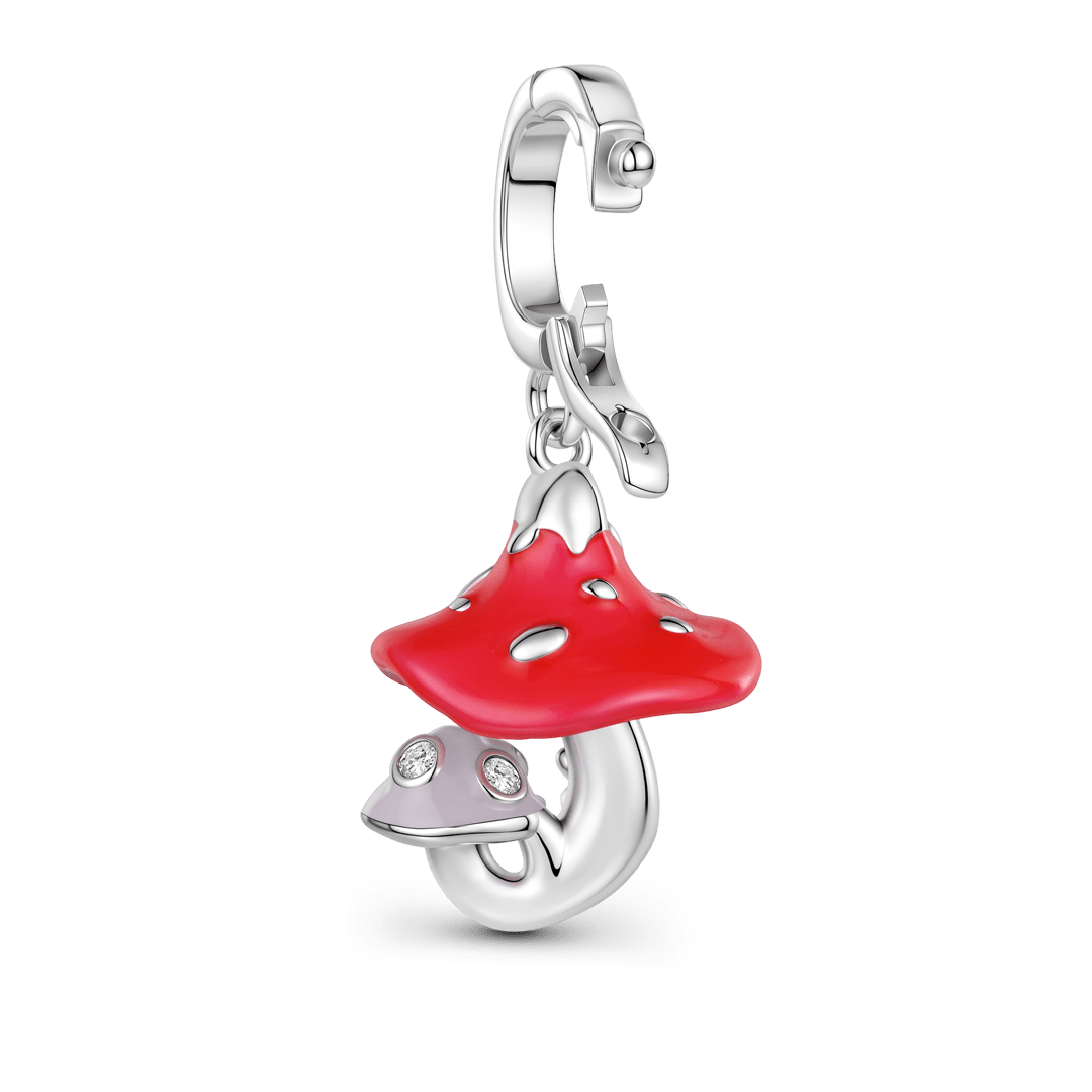 Gnoce Glow-in-the-Dark Custom Poisonous Mushroom Birthstone Clasp Dangle Charm Platinum-plated Silver Blend_6