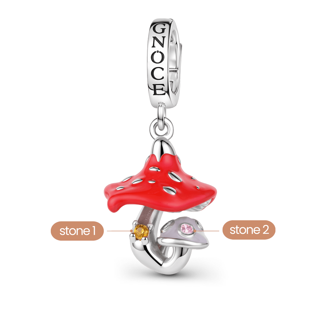 Gnoce Glow-in-the-Dark Custom Poisonous Mushroom Birthstone Clasp Dangle Charm Platinum-plated Silver Blend_2