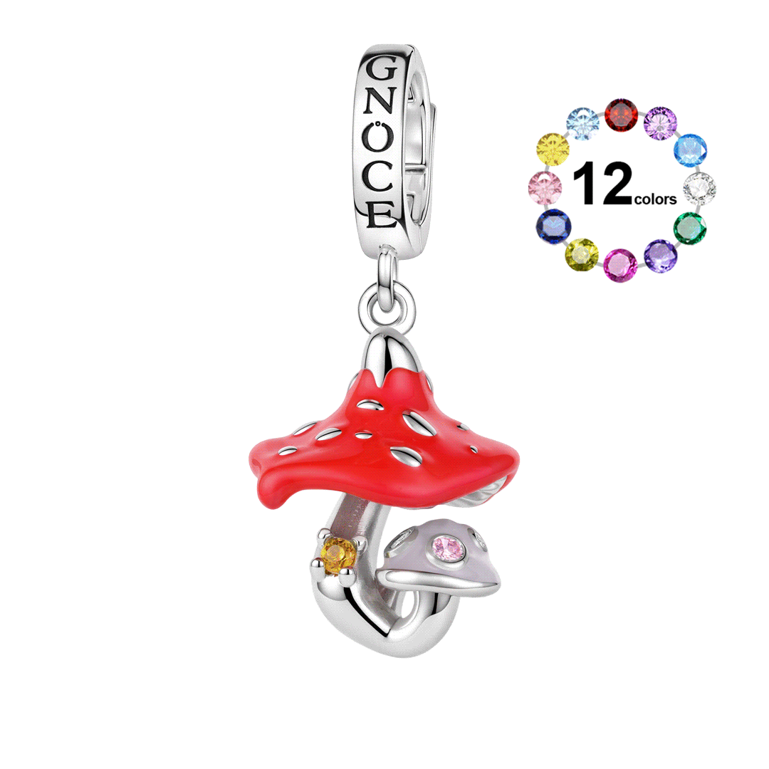 Gnoce Glow-in-the-Dark Custom Poisonous Mushroom Birthstone Clasp Dangle Charm Platinum-plated Silver Blend_1