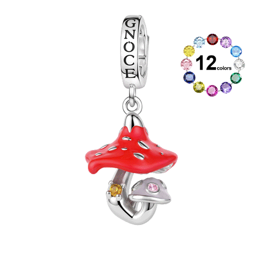 Gnoce Glow-in-the-Dark Custom Poisonous Mushroom Birthstone Clasp Dangle Charm Platinum-plated Silver Blend_1