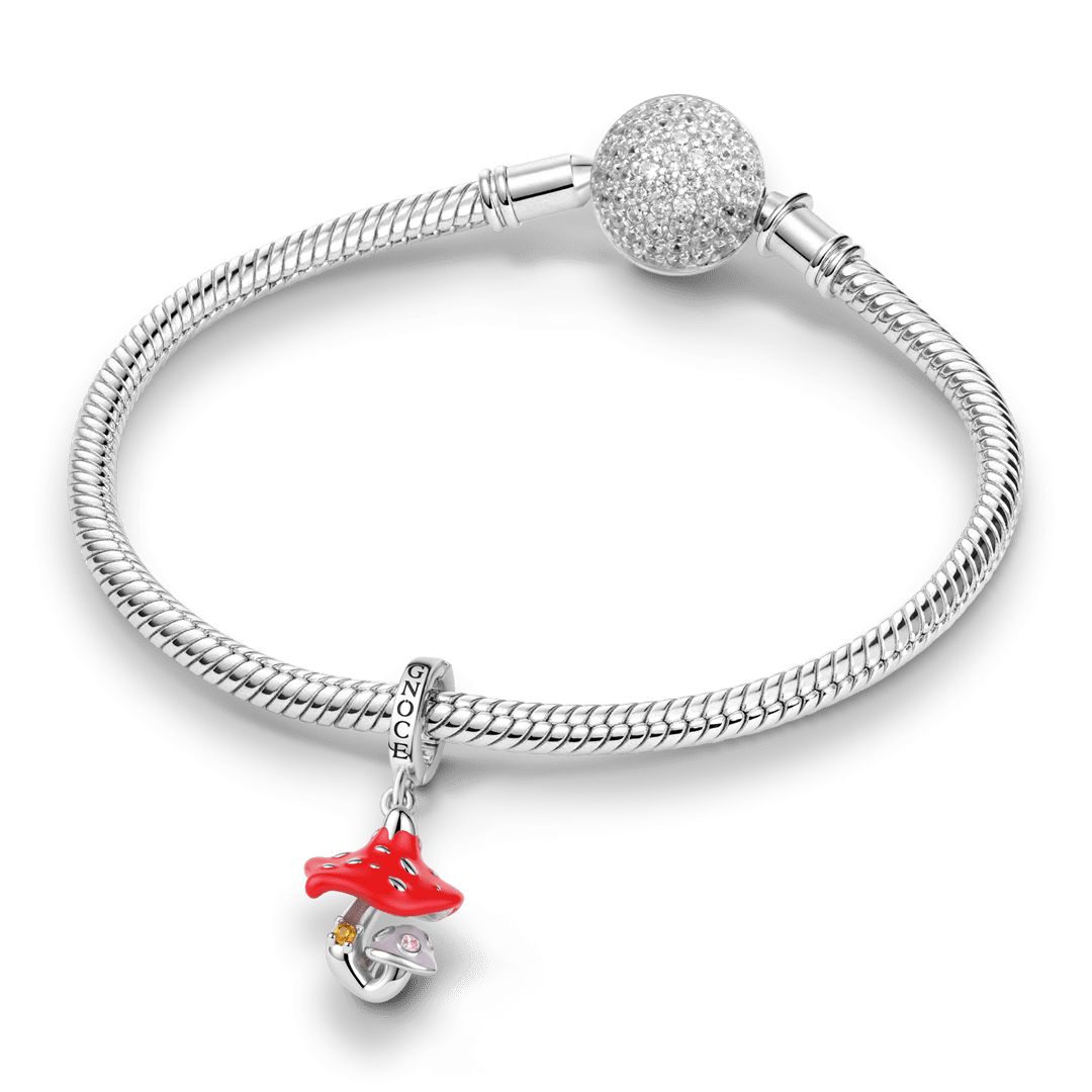 Gnoce Glow-in-the-Dark Custom Poisonous Mushroom Birthstone Clasp Dangle Charm Platinum-plated Silver Blend_4