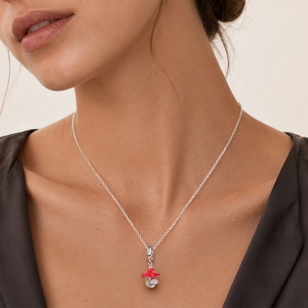 Gnoce Glow-in-the-Dark Custom Poisonous Mushroom Birthstone Clasp Dangle Charm Platinum-plated Silver Blend_3
