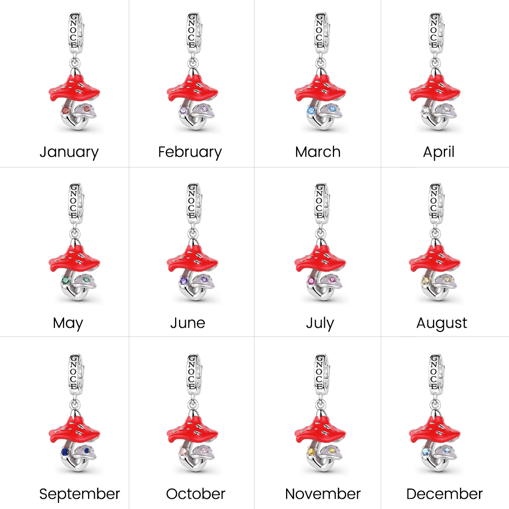 Gnoce Glow-in-the-Dark Custom Poisonous Mushroom Birthstone Clasp Dangle Charm Platinum-plated Silver Blend_7