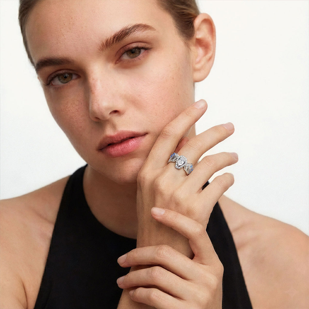 Gnoce Wings Coffin Pear-Shaped Ring Platinum-plated Silver Blend_3