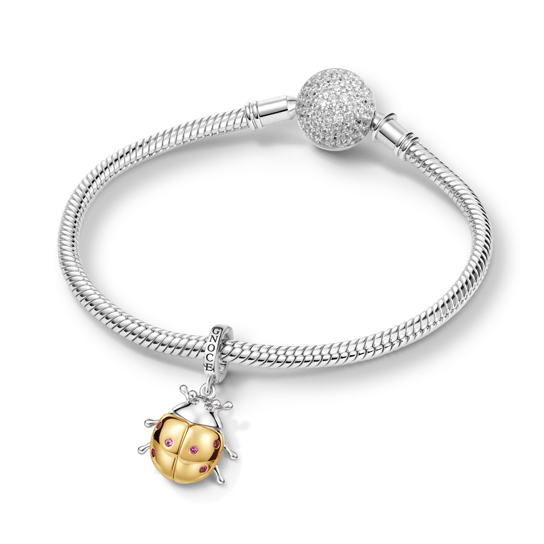 Gnoce Ladybug Birthstone Clasp Dangle Charm Platinum-plated Silver Blend_3