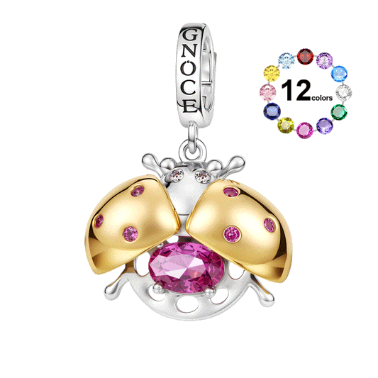 Gnoce Ladybug Birthstone Clasp Dangle Charm Platinum-plated Silver Blend_1