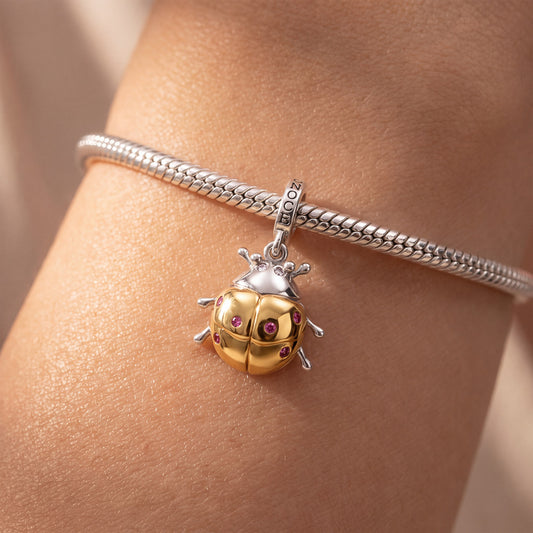 Gnoce Ladybug Birthstone Clasp Dangle Charm Platinum-plated Silver Blend_2