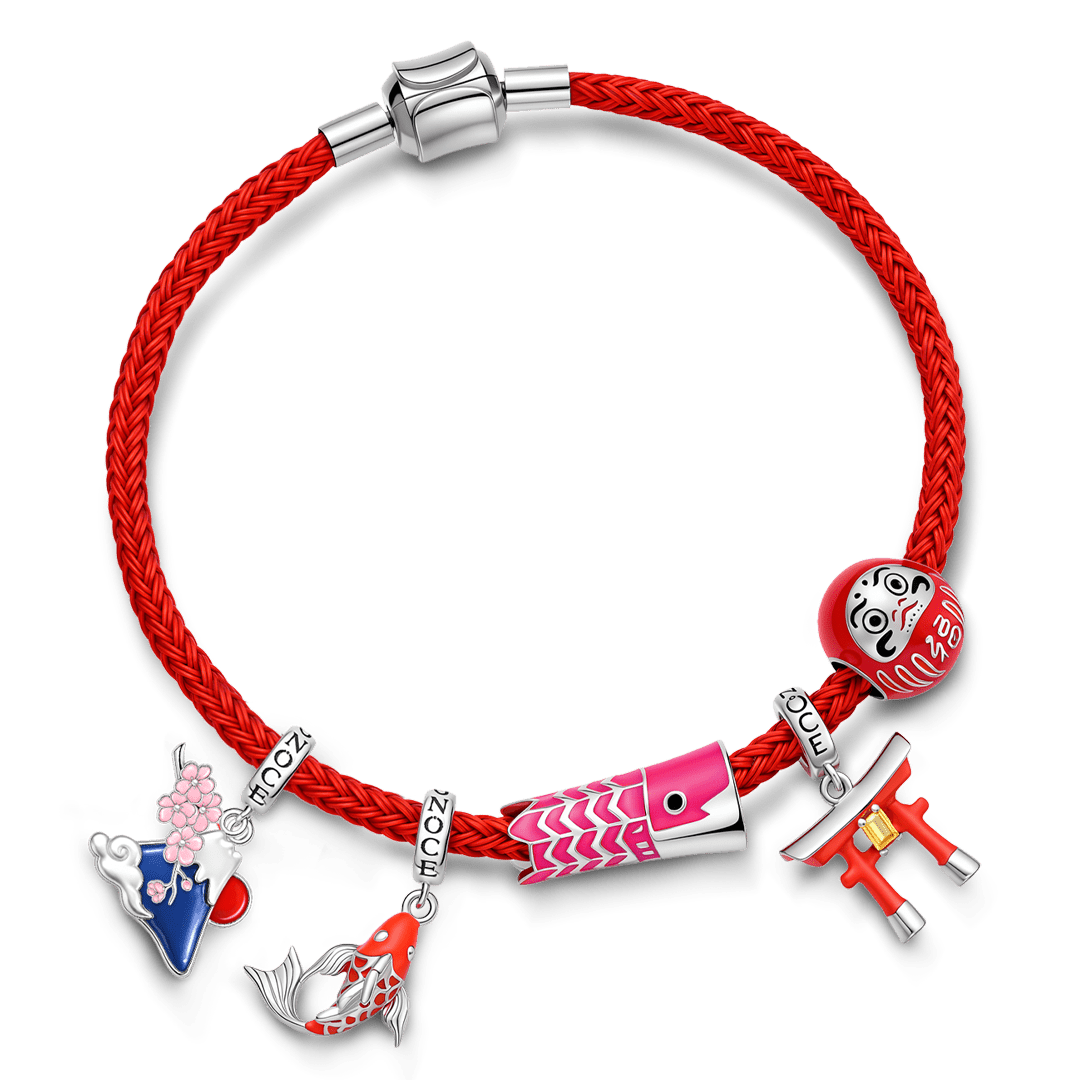 Gnoce Japanese Style Multi‑charm Dangle Charm Bracelet Platinum‑plated Silver Blend_3