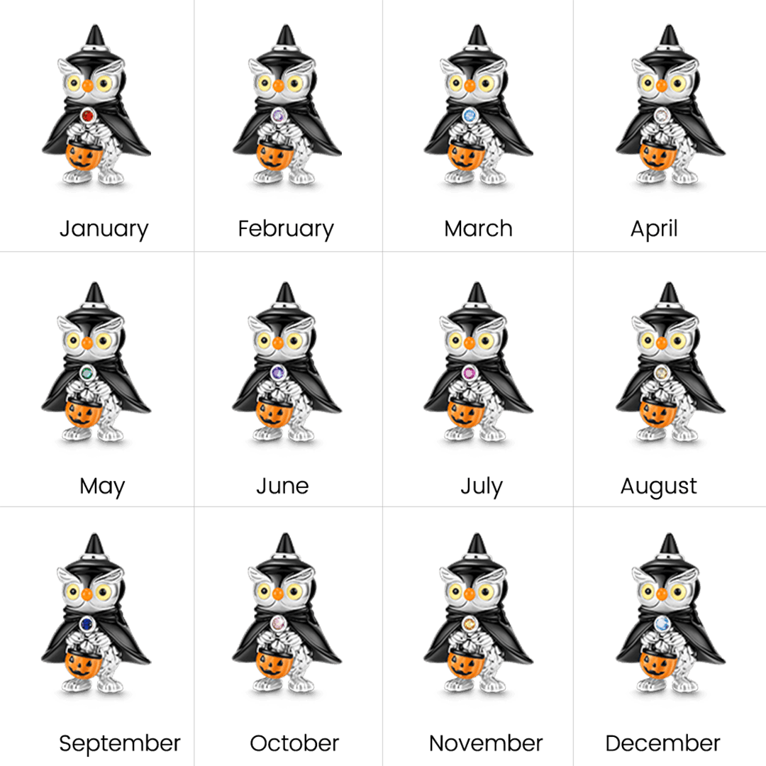 Gnoce Halloween Glow-in-the-Dark Wizard Owl Birthstone Bead Platinum-plated Silver Blend_7