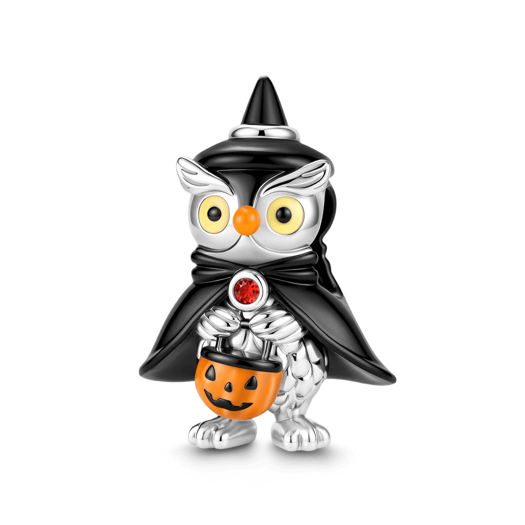 Gnoce Halloween Glow-in-the-Dark Wizard Owl Birthstone Bead Platinum-plated Silver Blend_2