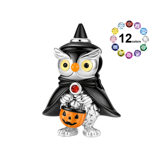 Gnoce Halloween Glow-in-the-Dark Wizard Owl Birthstone Bead Platinum-plated Silver Blend_1