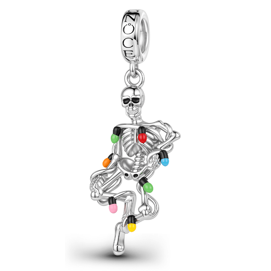 Gnoce Halloween Skeleton with Colorful Fairy Lights Dangle Charm Platinum-plated Silver Blend_1