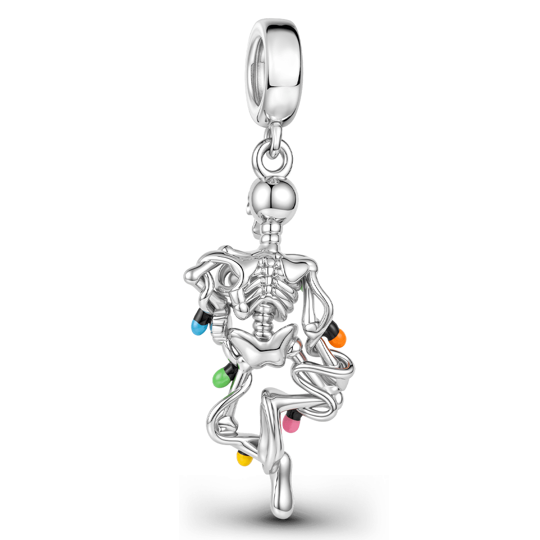 Gnoce Halloween Skeleton with Colorful Fairy Lights Dangle Charm Platinum-plated Silver Blend_5