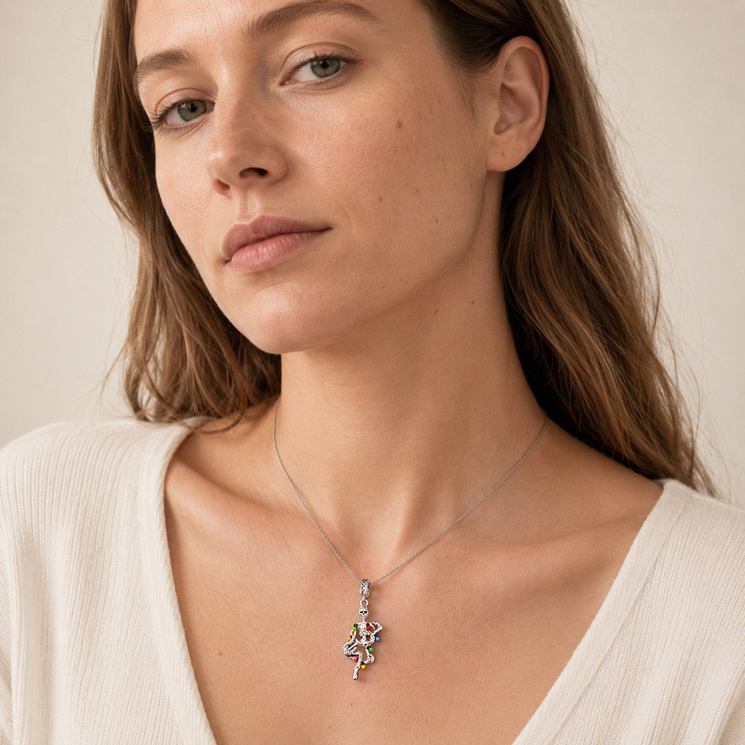 Gnoce Halloween Skeleton with Colorful Fairy Lights Dangle Charm Platinum-plated Silver Blend_4