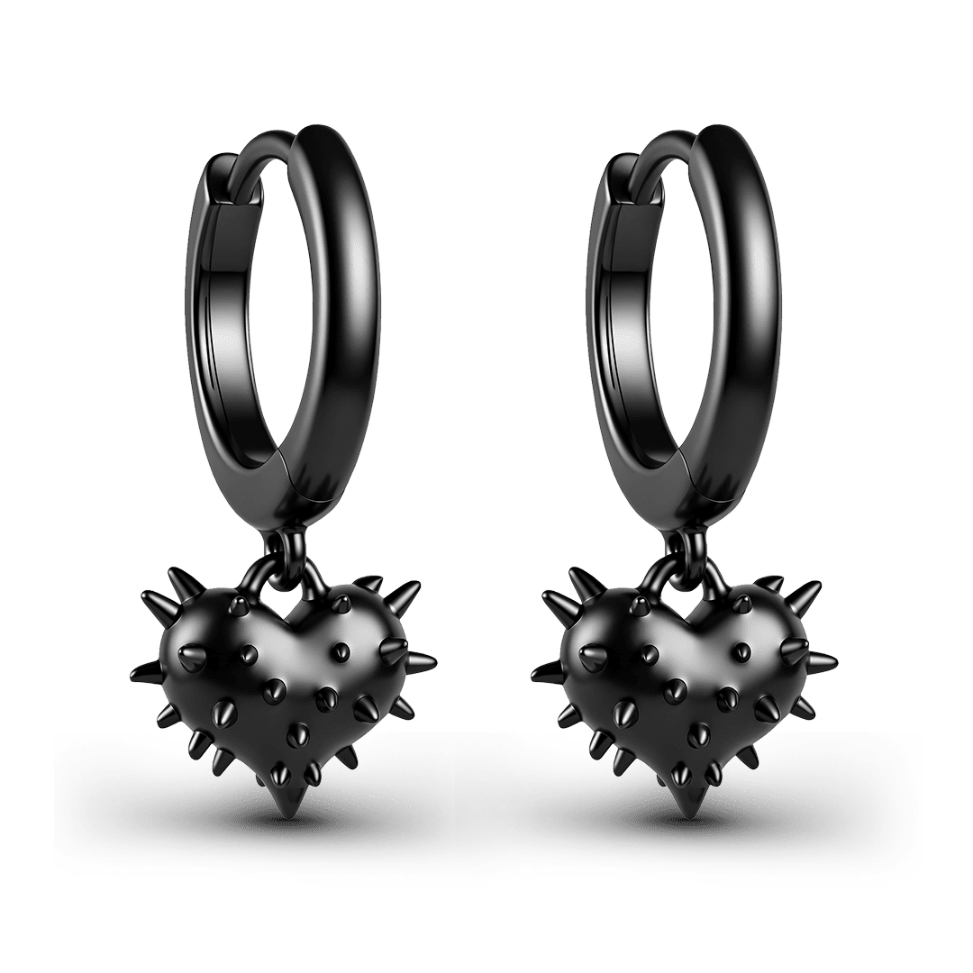 Gnoce Halloween Punk Gothic Spiked Black Heart Hoop Earrings_5