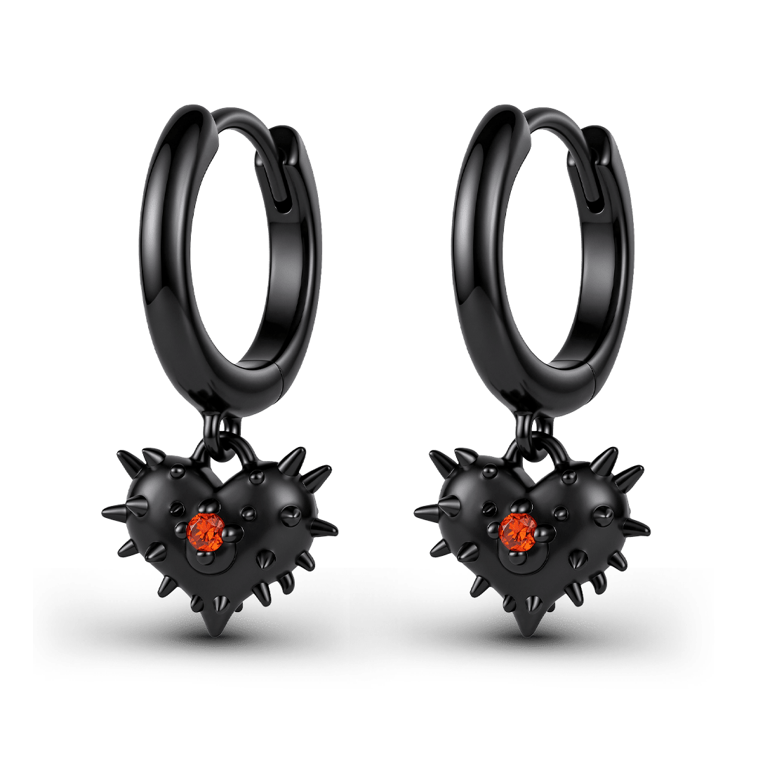 Gnoce Halloween Punk Gothic Spiked Black Heart Hoop Earrings_1