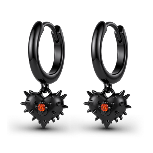 Gnoce Halloween Punk Gothic Spiked Black Heart Hoop Earrings_1