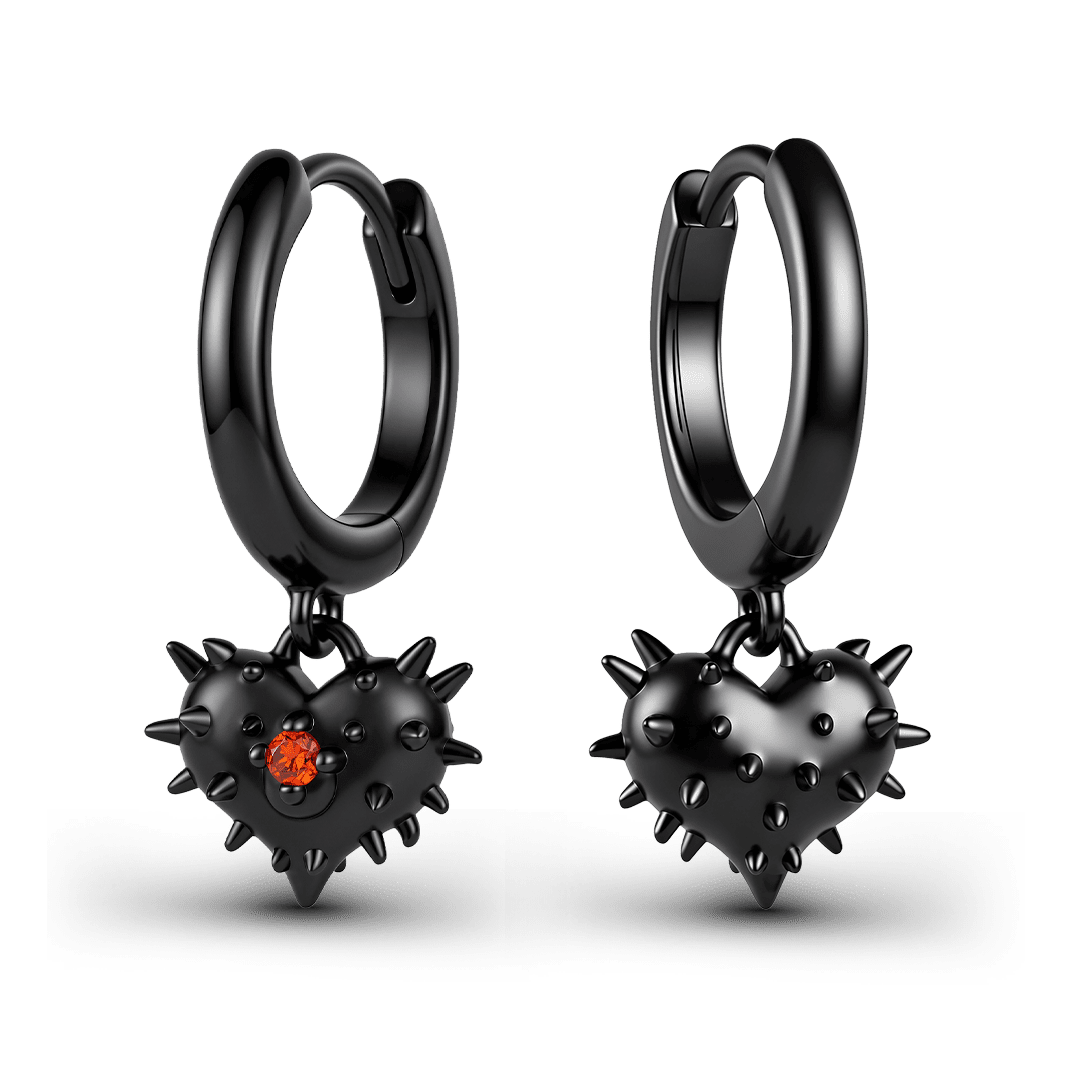 Gnoce Halloween Punk Gothic Spiked Black Heart Hoop Earrings_3