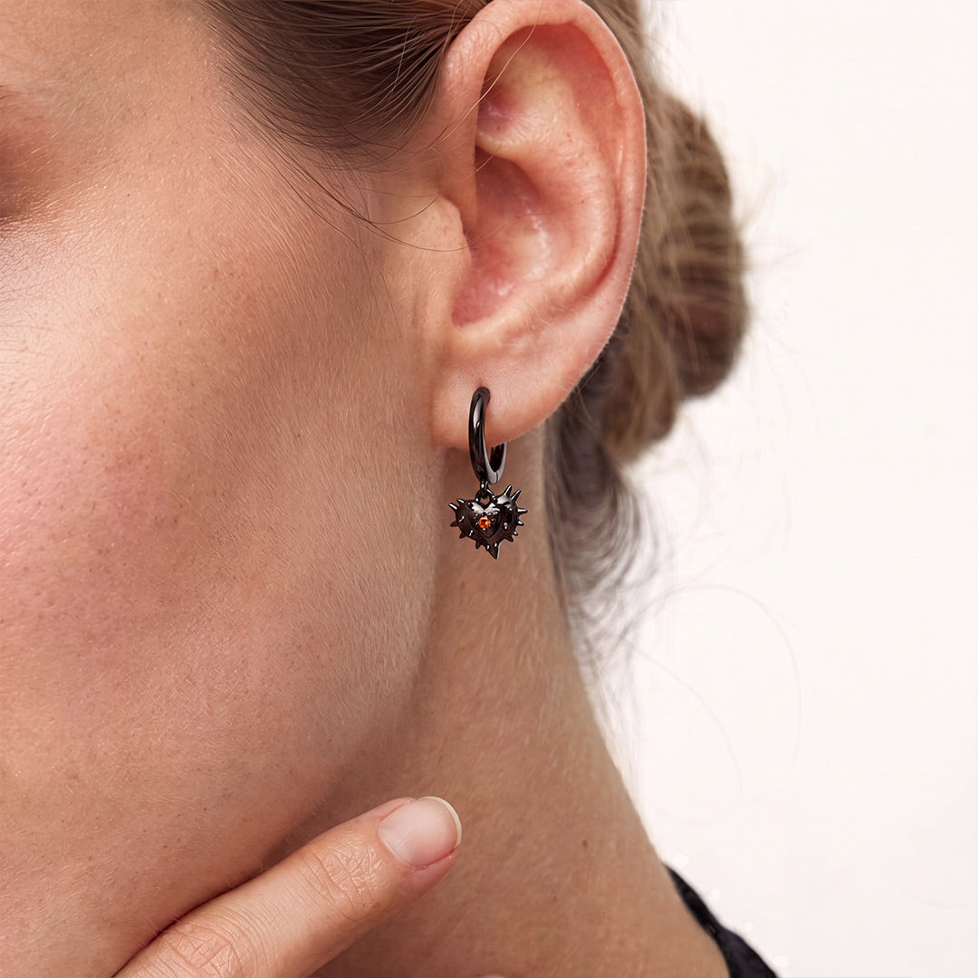 Gnoce Halloween Punk Gothic Spiked Black Heart Hoop Earrings_2