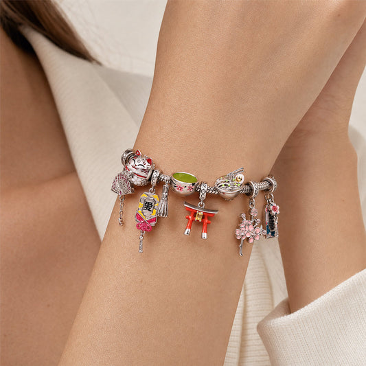 Gnoce Japanese Theme Dangle Charm Bracelet Platinum‑plated Silver Blend_2