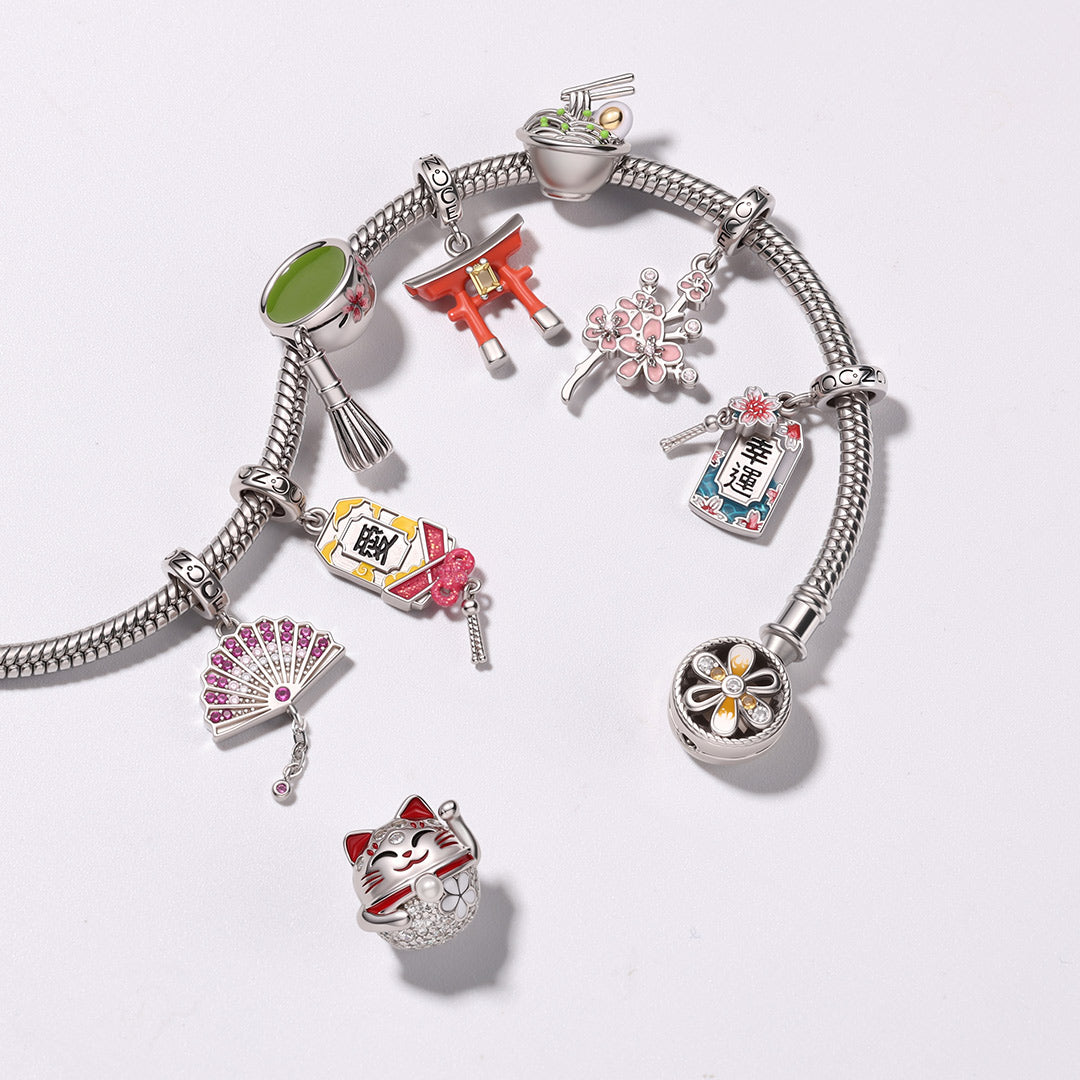 Gnoce Japanese Theme Dangle Charm Bracelet Platinum‑plated Silver Blend_5