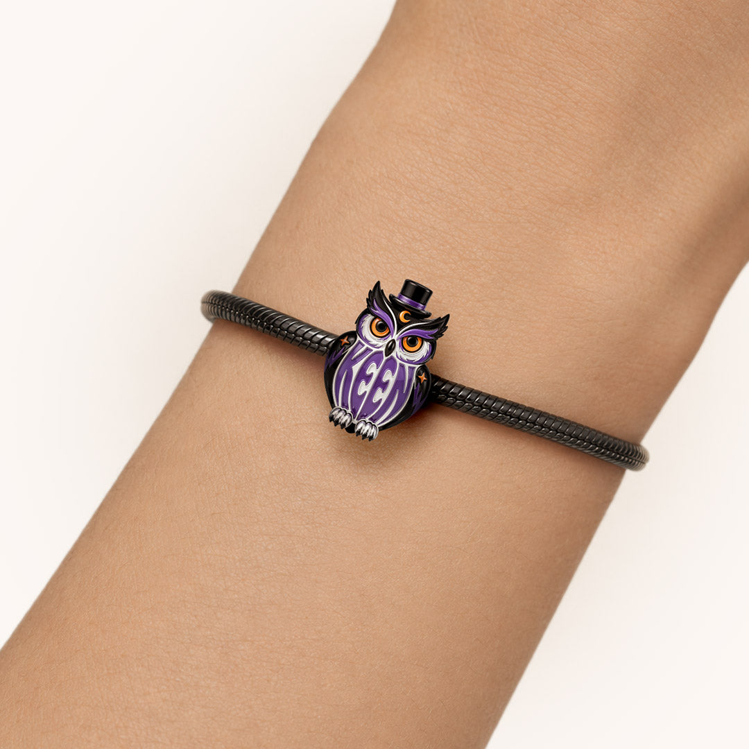Gnoce Glow In Dark Wisdom Keen Owl Charm Bead Platinum‑plated Silver Blend_3