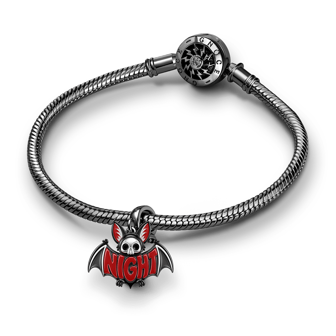 Gnoce Glow In Dark Mystery Night Skull Bat Clasp Dangle Charm Platinum‑plated Silver Blend_4