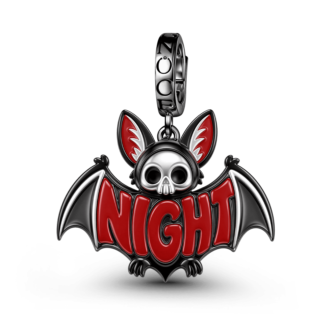 Gnoce Glow In Dark Mystery Night Skull Bat Clasp Dangle Charm Platinum‑plated Silver Blend_2