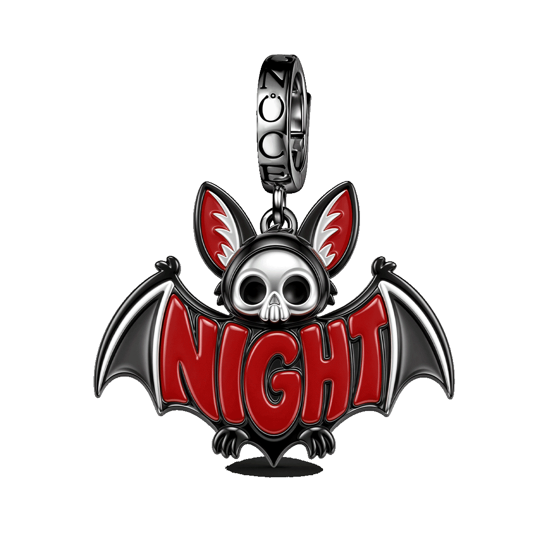 Gnoce Glow In Dark Mystery Night Skull Bat Clasp Dangle Charm Platinum‑plated Silver Blend_1