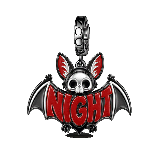Gnoce Glow In Dark Mystery Night Skull Bat Clasp Dangle Charm Platinum‑plated Silver Blend_1