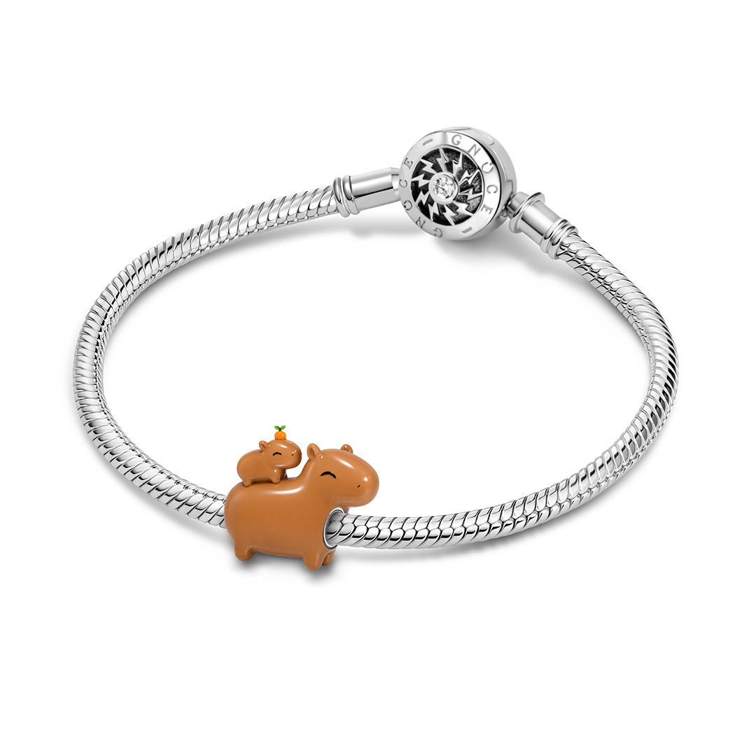 Gnoce Capybara Family Charm Bead Platinum‑plated Silver Blend_3