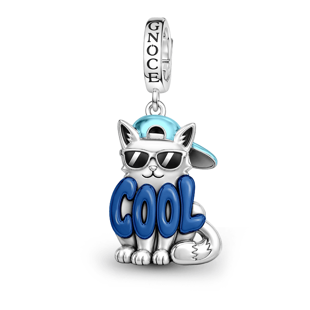 Gnoce Stay Cool Cat Clasp Dangle Charm Platinum-plated Silver Blend_1