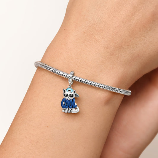 Gnoce Stay Cool Cat Clasp Dangle Charm Platinum-plated Silver Blend_2