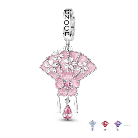 Gnoce Japanese Sakura Fan Clasp Dangle CharmPlatinum-plated Silver Blend_1