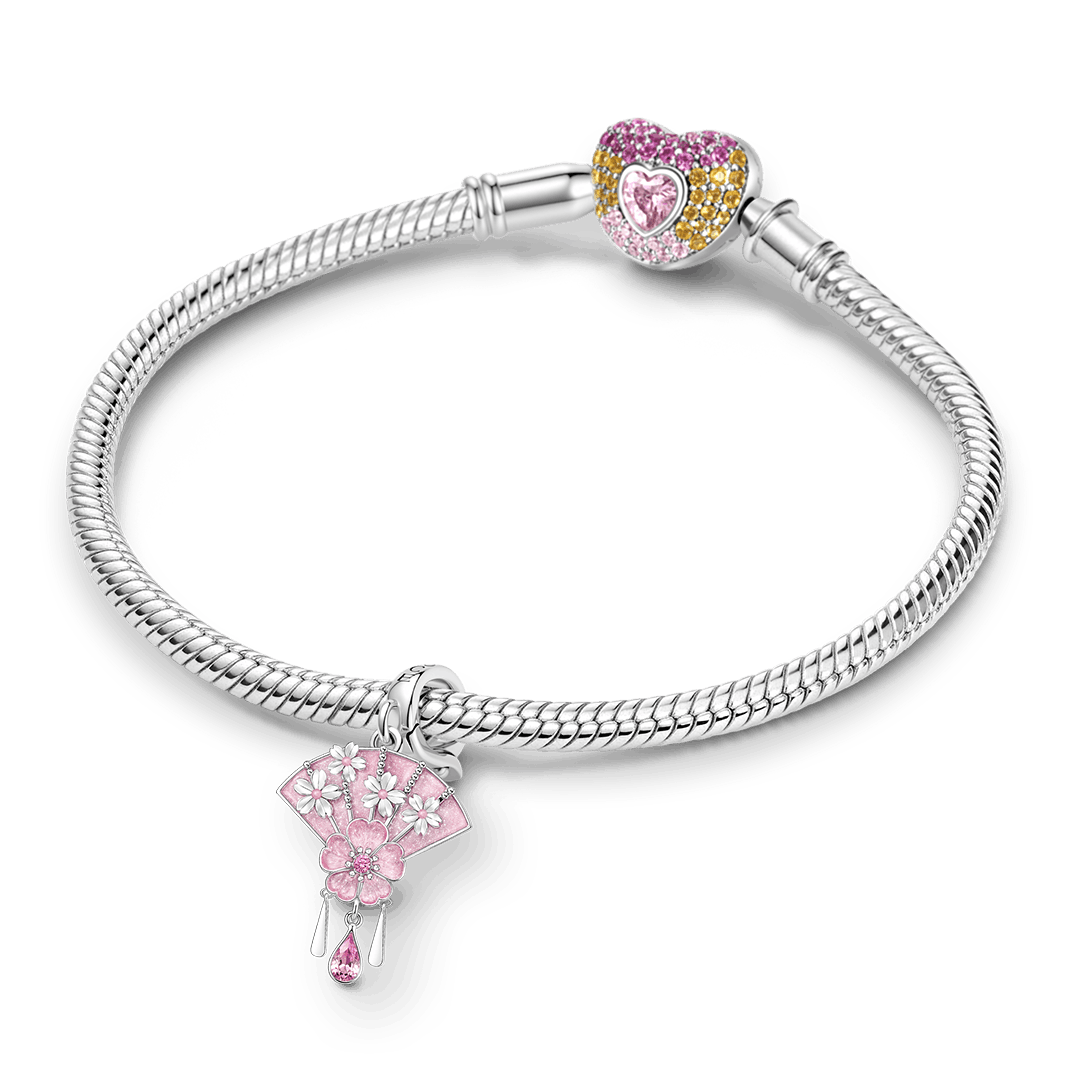 Gnoce Japanese Sakura Fan Clasp Dangle CharmPlatinum-plated Silver Blend_4