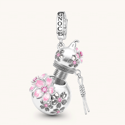 Gnoce Japanese Sakura Gourd Perfume Locket Clasp Dangle Charm Platinum-plated Silver Blend_1