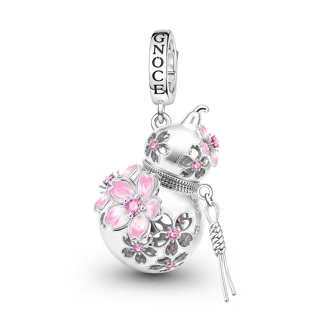 Gnoce Japanese Sakura Gourd Perfume Locket Clasp Dangle Charm Platinum-plated Silver Blend_2