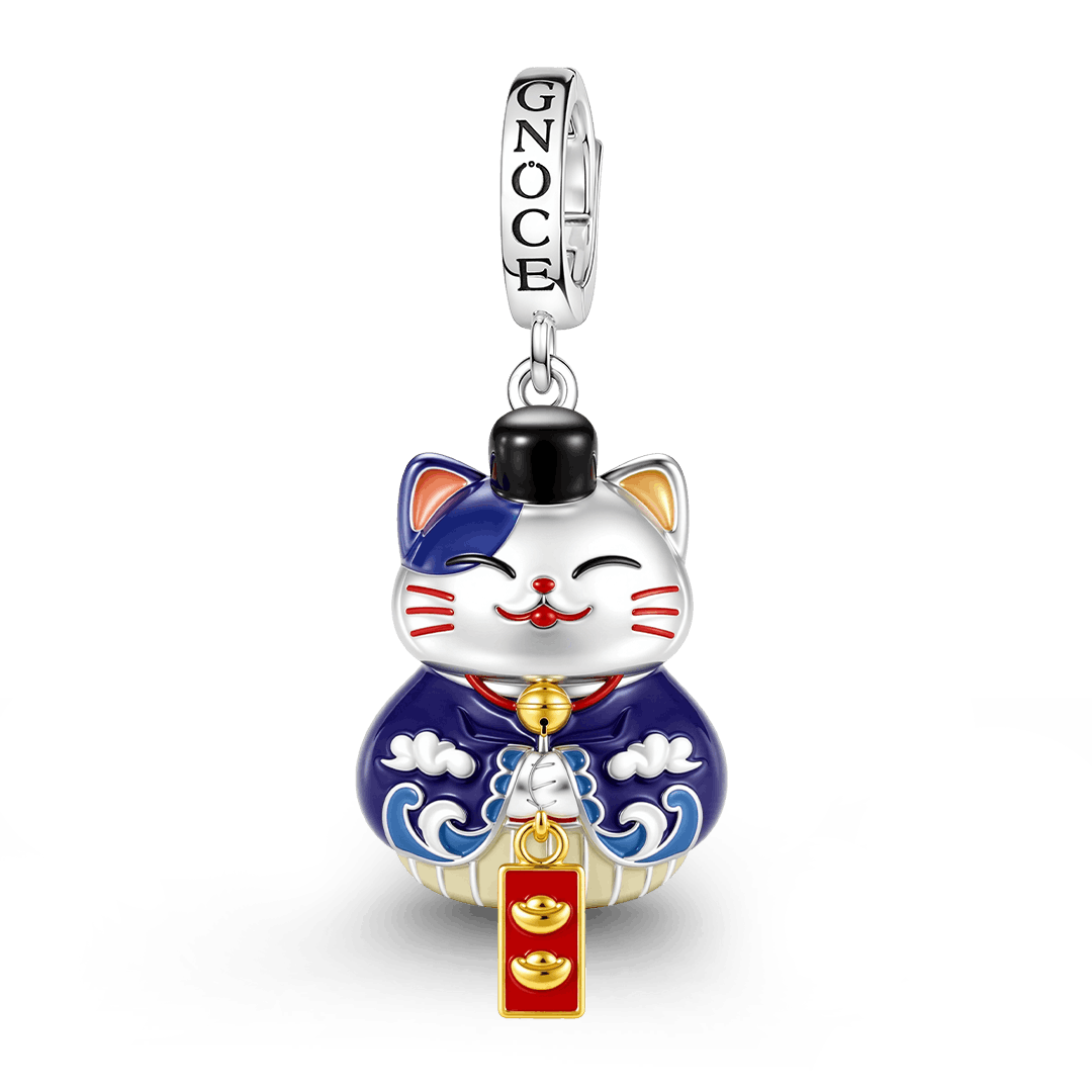 Gnoce Japanese Glow‑in‑the‑Dark Blue Lucky Cat Clasp Dangle Charm Platinum‑plated Silver Blend_2