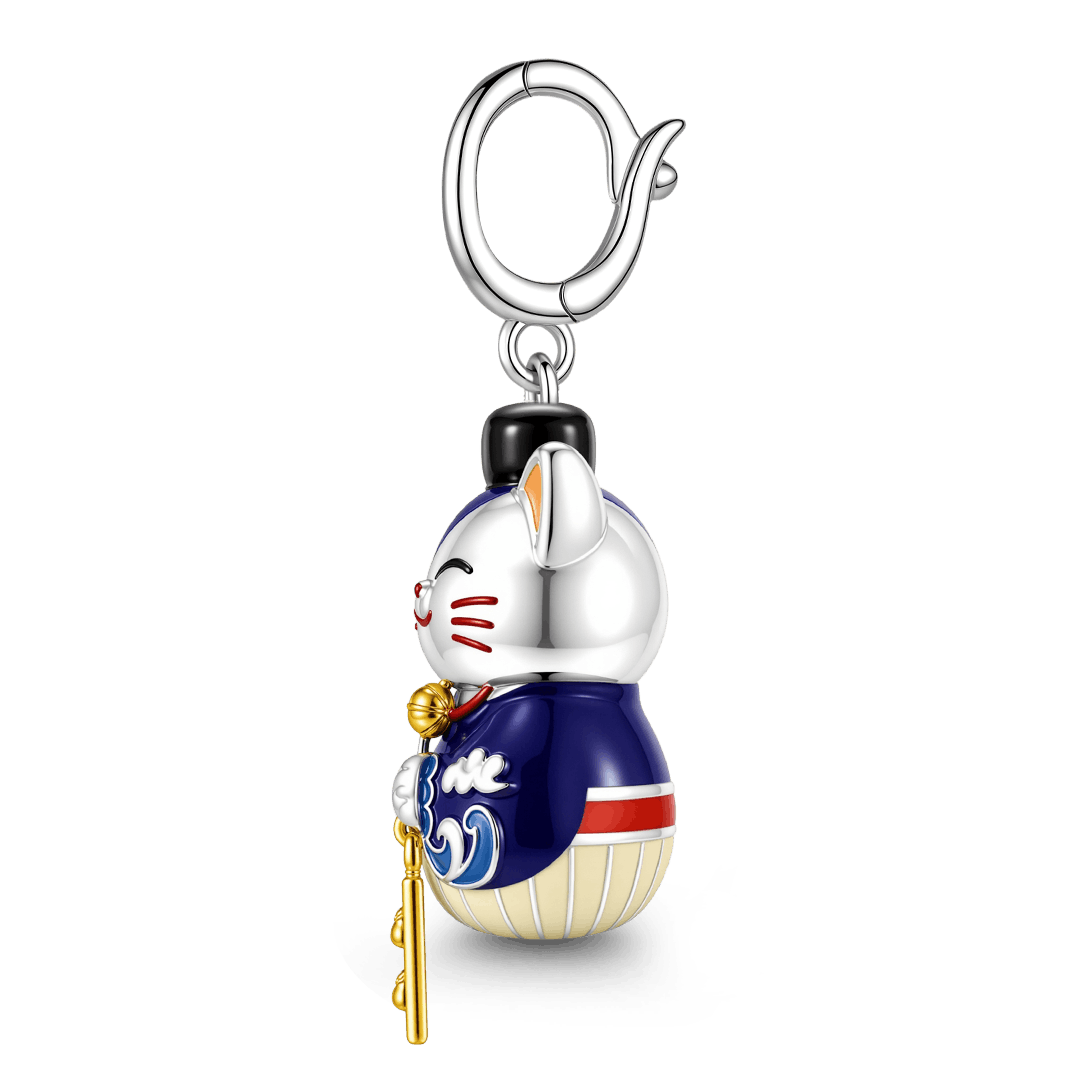 Gnoce Japanese Glow‑in‑the‑Dark Blue Lucky Cat Clasp Dangle Charm Platinum‑plated Silver Blend_6