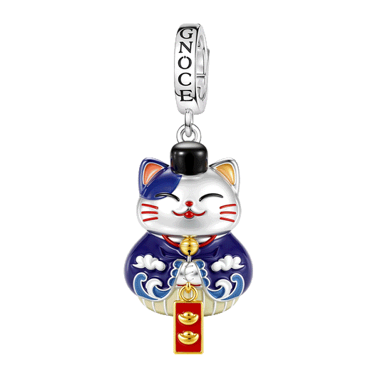Gnoce Japanese Glow‑in‑the‑Dark Blue Lucky Cat Clasp Dangle Charm Platinum‑plated Silver Blend_1
