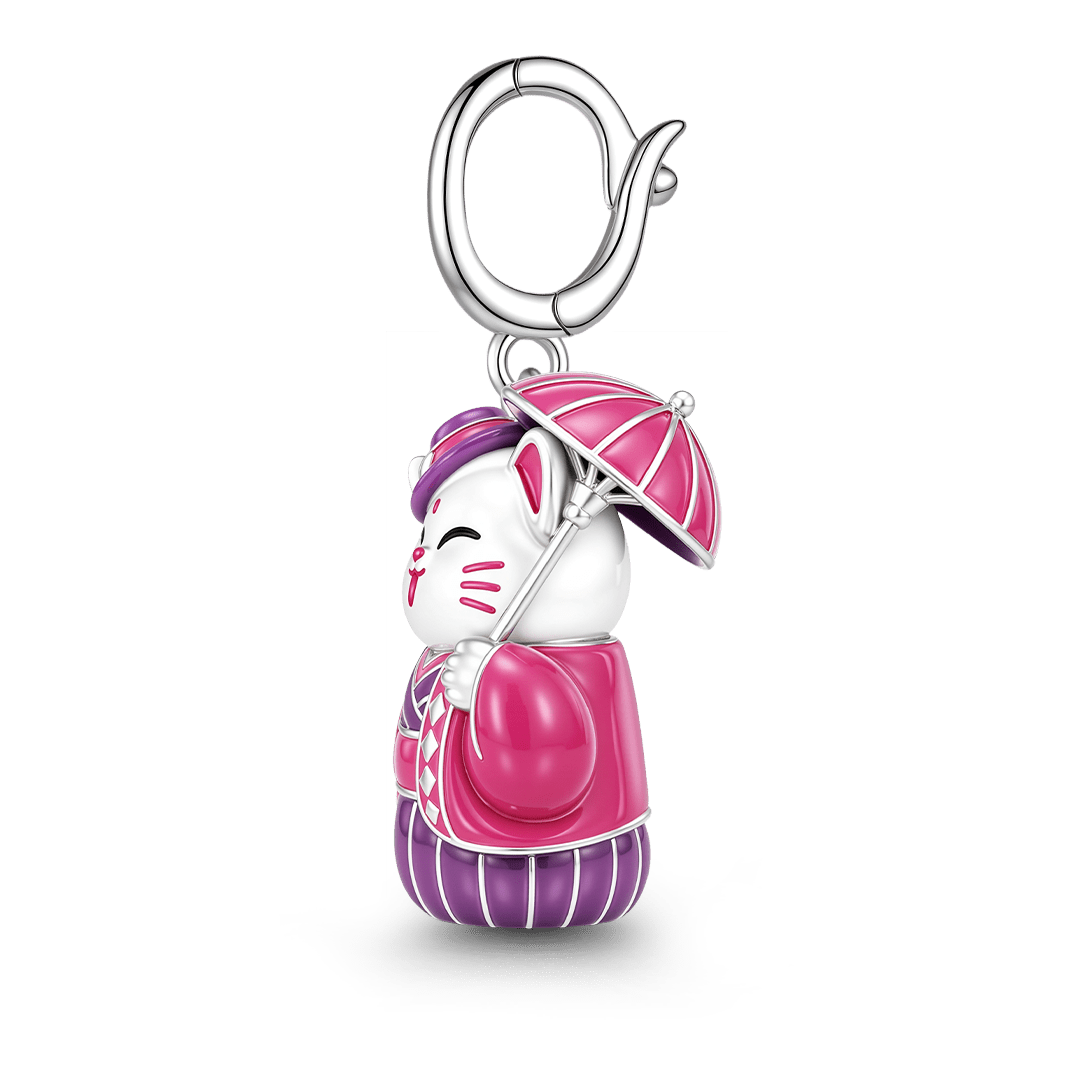 Gnoce Japanese Glow‑in‑the‑Dark Purple Lucky Cat Clasp Dangle Charm Platinum‑plated Silver Blend_6
