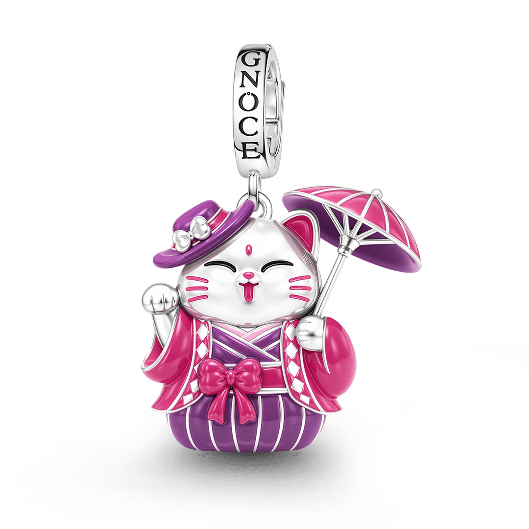 Gnoce Japanese Glow‑in‑the‑Dark Purple Lucky Cat Clasp Dangle Charm Platinum‑plated Silver Blend_2