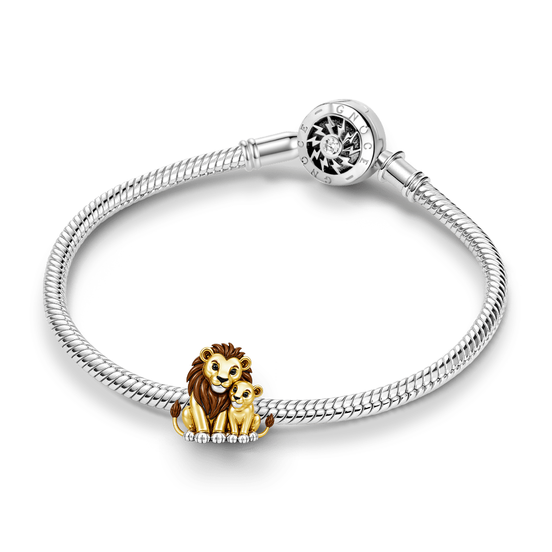 Gnoce Lion Father And Cub Charm Bead Platinum‑plated Silver Blend_2