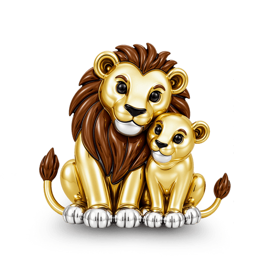Gnoce Lion Father And Cub Charm Bead Platinum‑plated Silver Blend_1