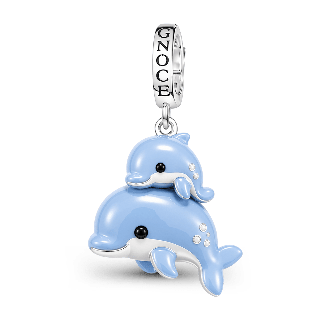 Gnoce Dolphin Mother And Baby Clasp Dangle Charm Platinum‑plated Silver Blend_1