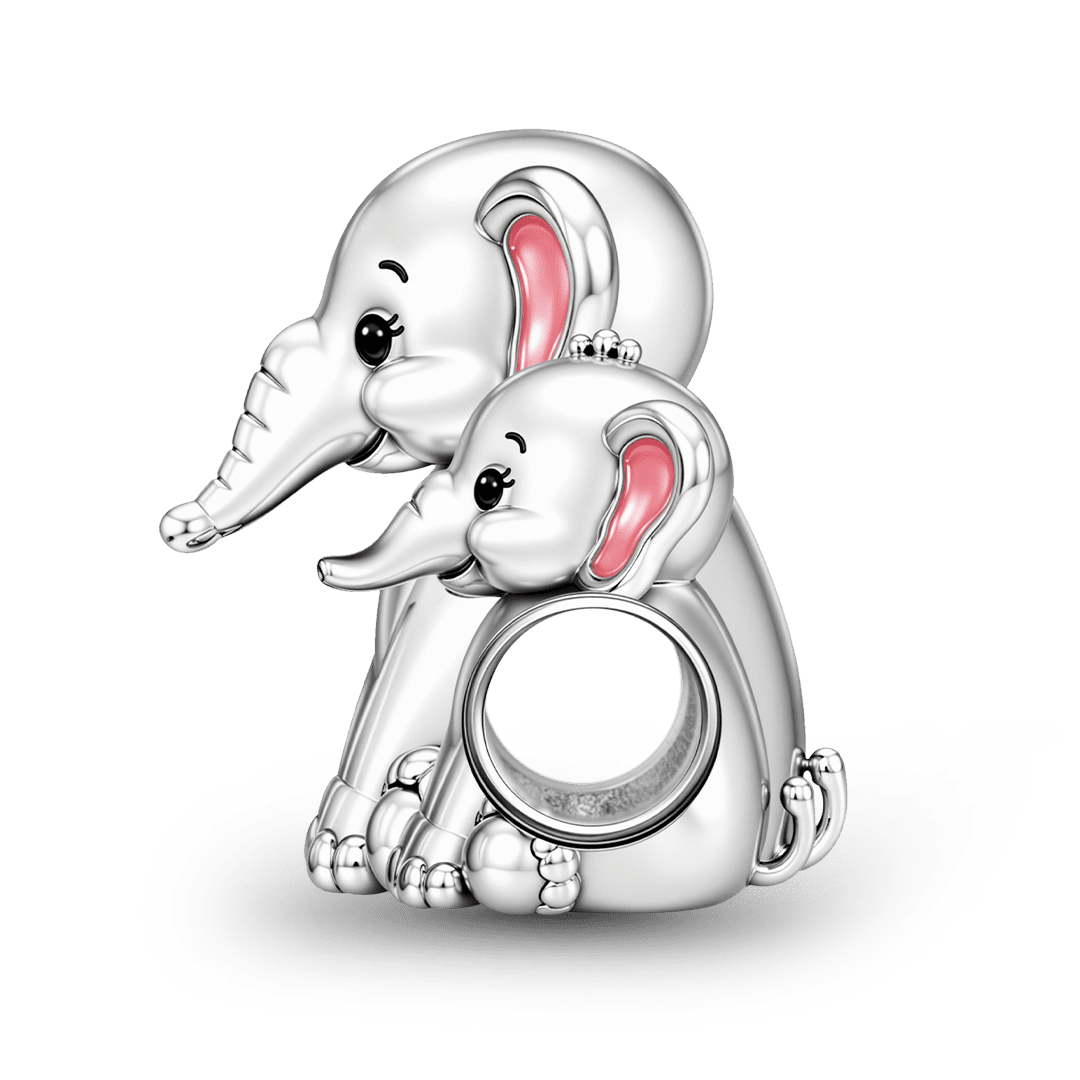 Gnoce Elephant Mother And Baby Charm Bead Platinum‑plated Silver Blend_5
