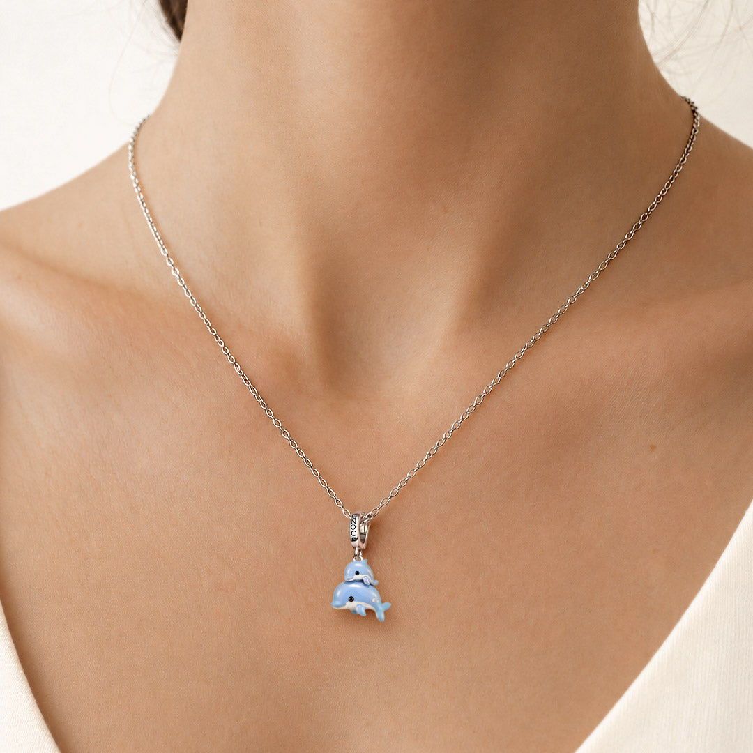 Gnoce Dolphin Mother And Baby Clasp Dangle Charm Platinum‑plated Silver Blend_2