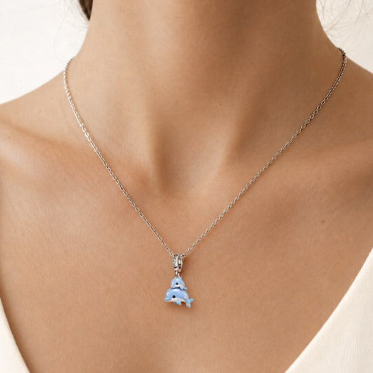 Gnoce Dolphin Mother And Baby Clasp Dangle Charm Platinum‑plated Silver Blend_2