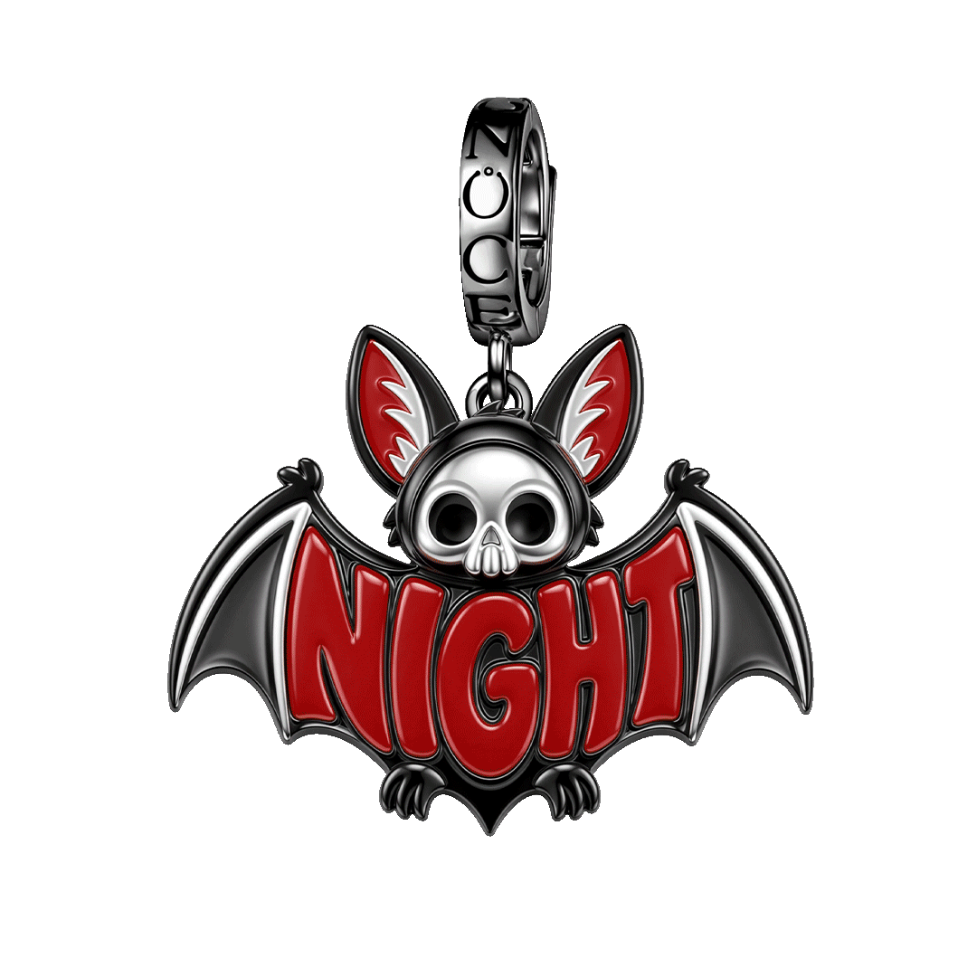 Gnoce Glow In Dark Mystery Night Skull Bat Clasp Dangle Charm Platinum‑plated Silver Blend_1