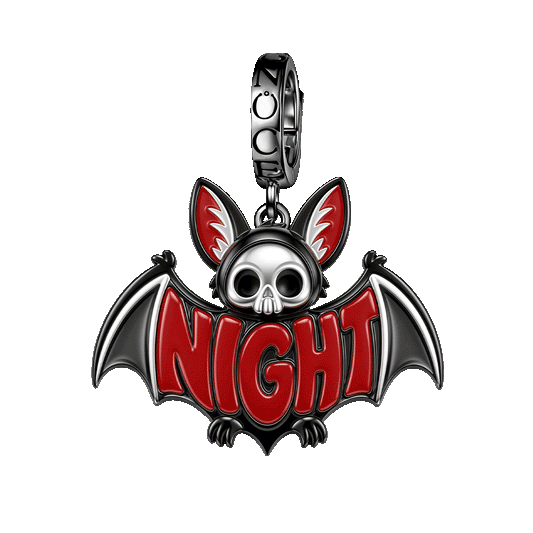 Gnoce Glow In Dark Mystery Night Skull Bat Clasp Dangle Charm Platinum‑plated Silver Blend_1